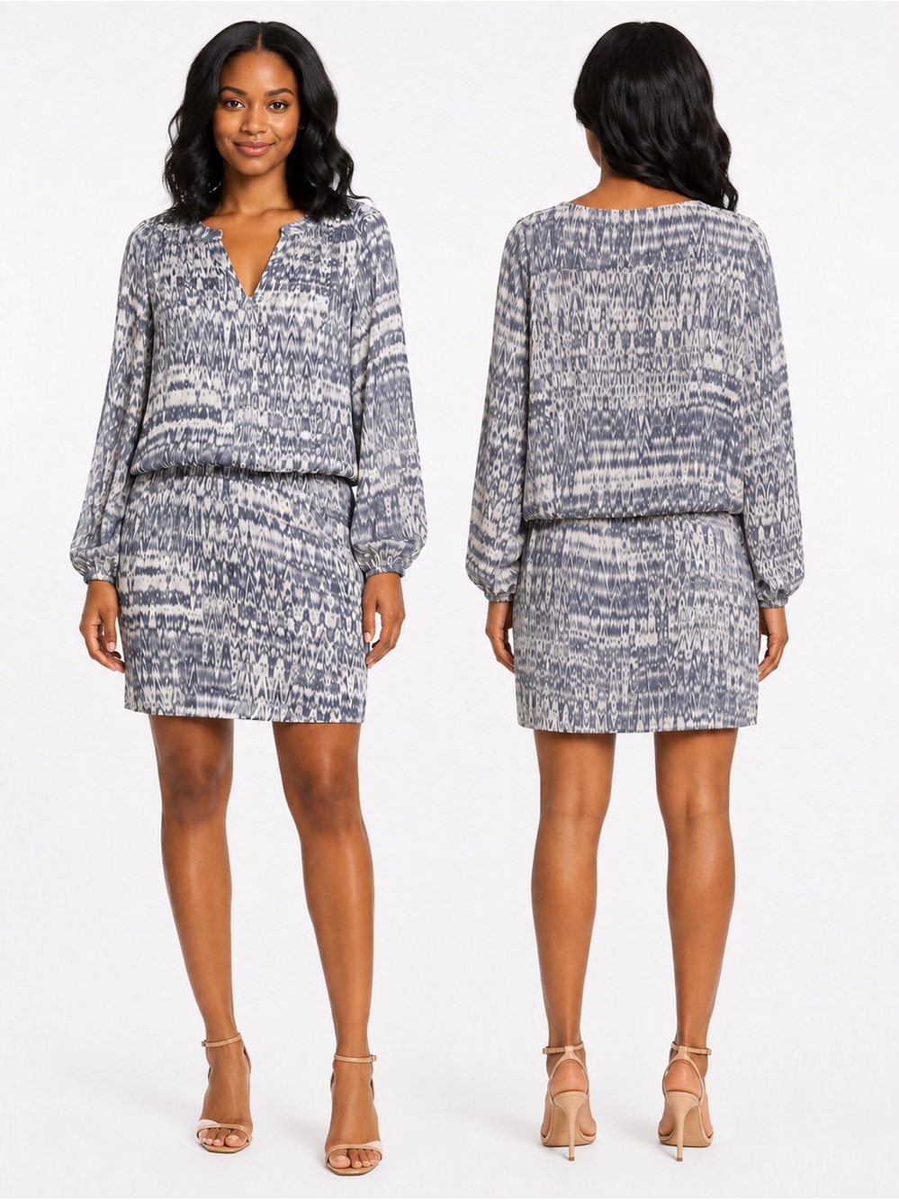 H&M Blue and White Patterned Dress Size 10